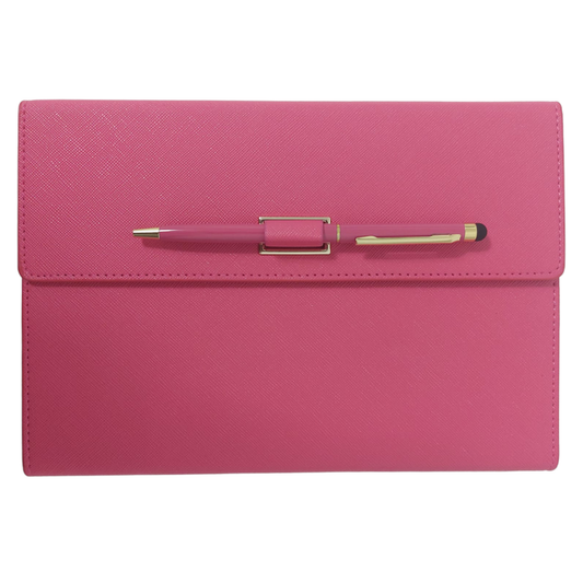 Set Agenda tip mapa cu pix, A5, 200 pagini, dictando, culoare roz