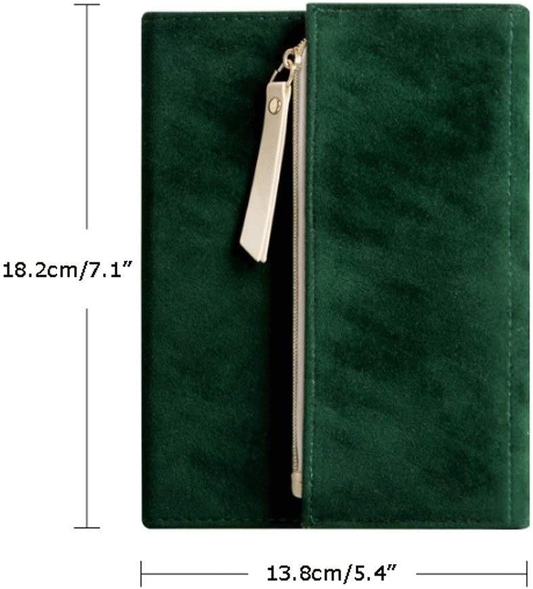 Agenda A5 Velvet Zip – Verde Smarald cu fermoar și textură catifelată, buzunar de depozitare, hârtie alb-bej de înaltă calitate, design sofisticat și funcțional.