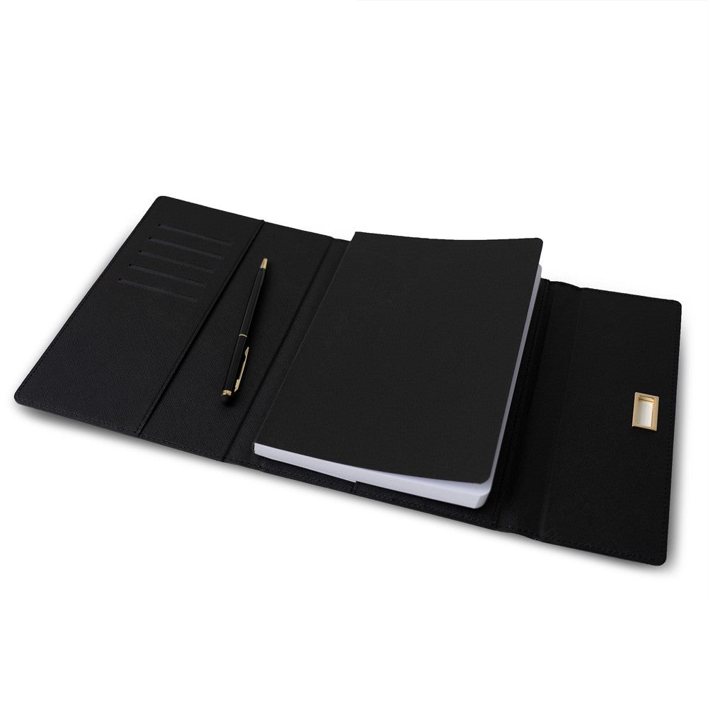 Set Agenda tip mapa cu pix, A5, 200 pagini, dictando, culoare negru