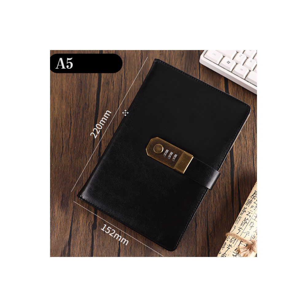 Agenda AristoNote Secure – Piele Ecologică, Închidere cu Cifru, Format A5, Culoare Neagra