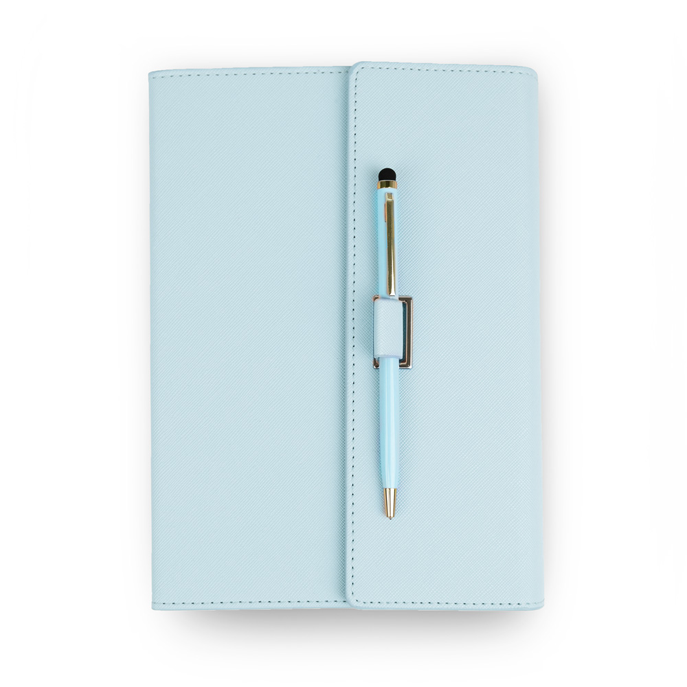 Set Agenda tip mapa cu pix, A5, 200 pagini, dictando, culoare albastru