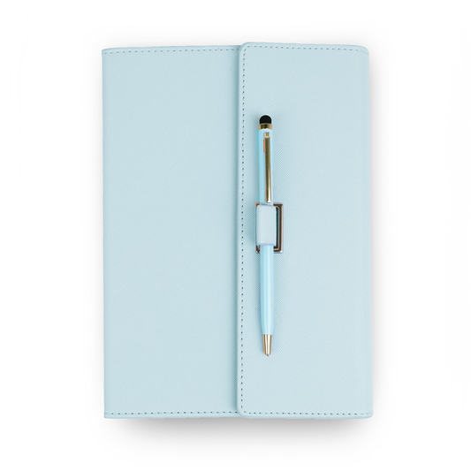 Set Agenda tip mapa cu pix, A5, 200 pagini, dictando, culoare albastru