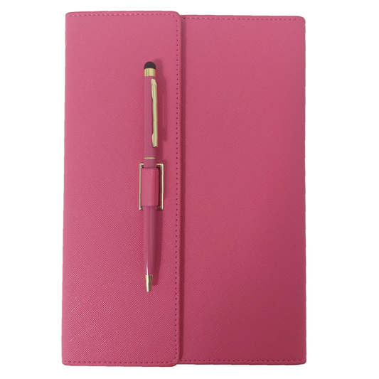Set Agenda tip mapa cu pix, A5, 200 pagini, dictando, culoare roz