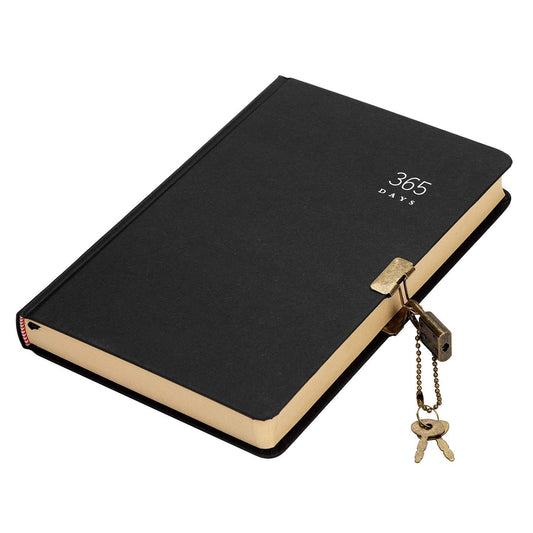 Agenda tip jurnal pentru 365 de zile, inchidere cu lacat, A5, pagini retro din hartie kraft, culoare negru