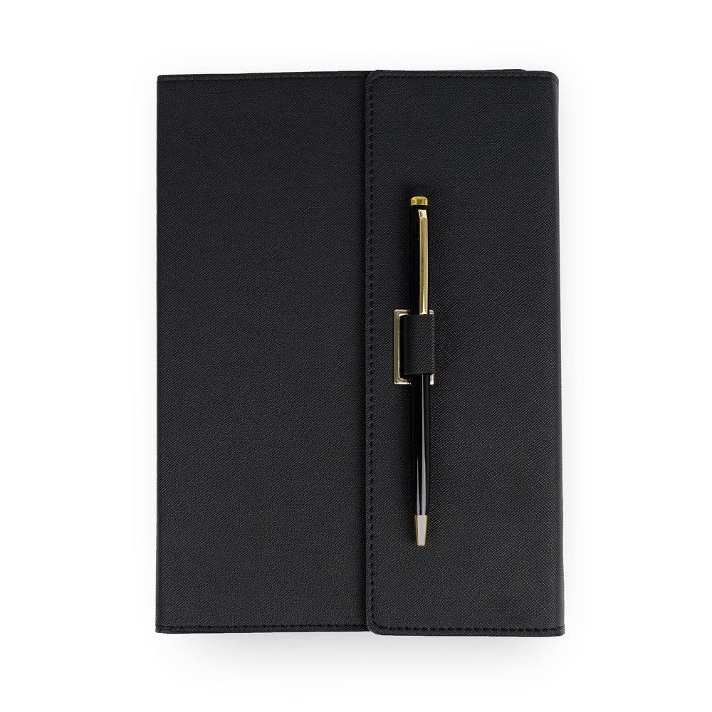 Set Agenda tip mapa cu pix, A5, 200 pagini, dictando, culoare negru