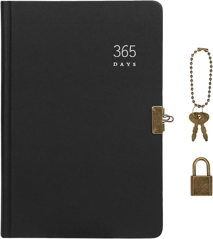 Agenda tip jurnal pentru 365 de zile, inchidere cu lacat, A5, pagini retro din hartie kraft, culoare negru